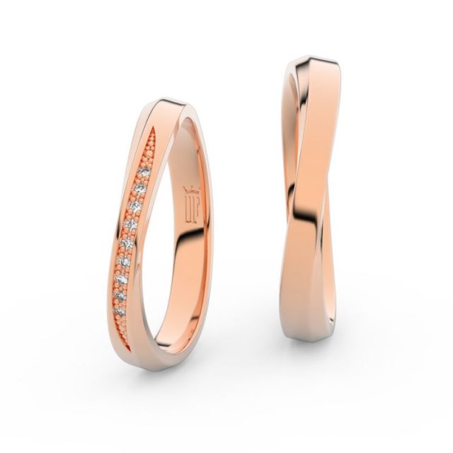 Snubní prsteny z růžového zlata s brilianty, pár – Danfil DF 3017