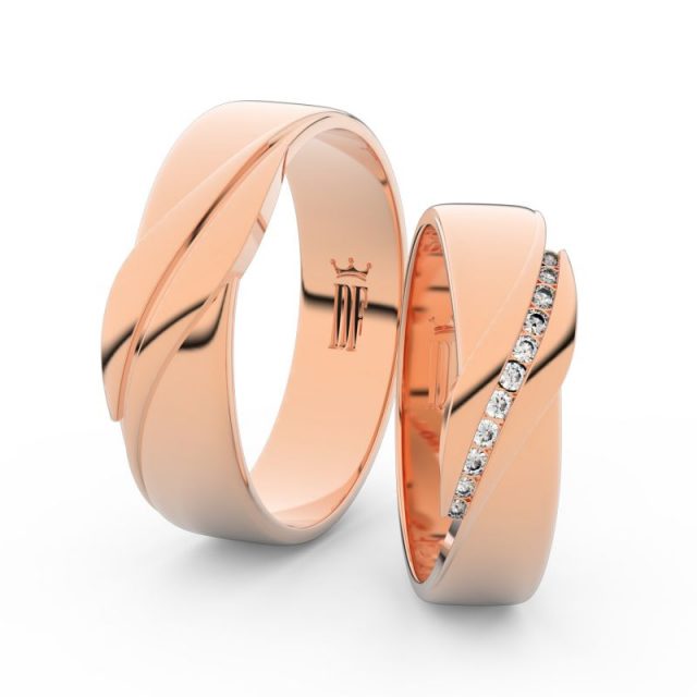 Snubní prsteny z růžového zlata s brilianty, pár – Danfil DF 3039