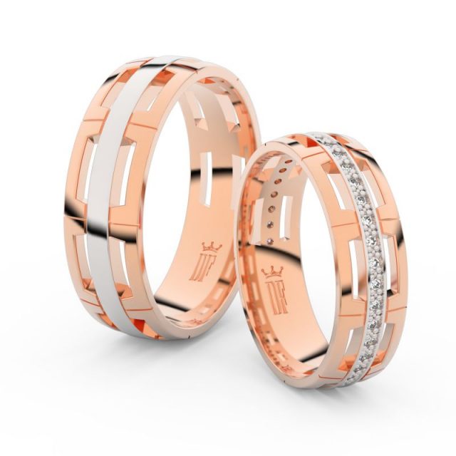 Snubní prsteny z růžového zlata s brilianty, pár – Danfil DF 3048