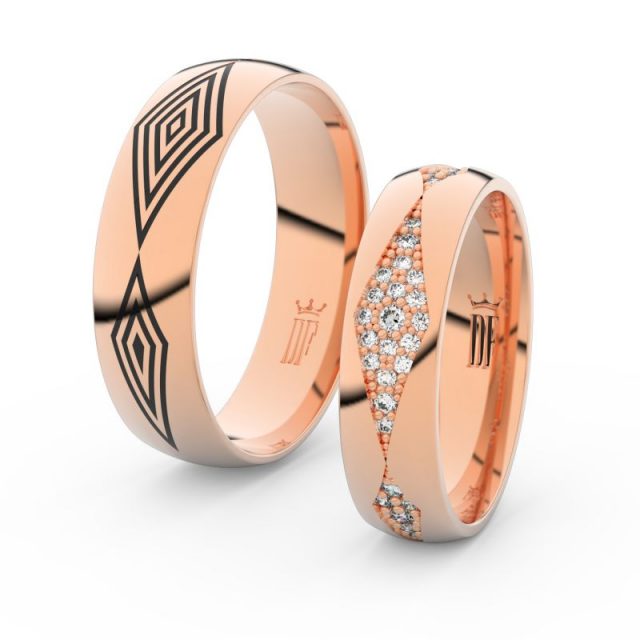 Snubní prsteny z růžového zlata s brilianty, pár – Danfil DF 3074