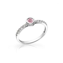 Zásnubní prsten z bílého zlata s růžovým safírem a diamanty, DF 2803