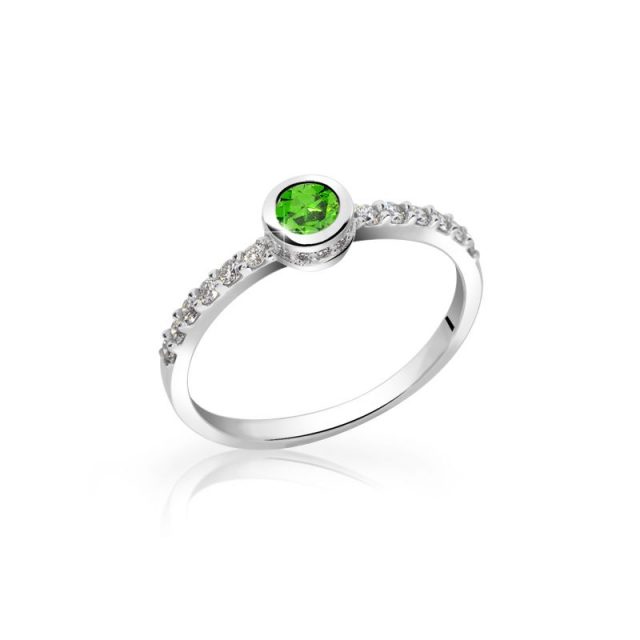 Zásnubní prsten z bílého zlata se smaragdem a diamanty, Danfil DF 2803