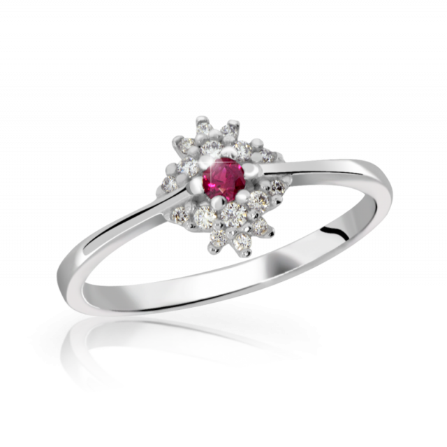 Zásnubní prsten z bílého zlata s rubínem a diamanty, Danfil DF 3055