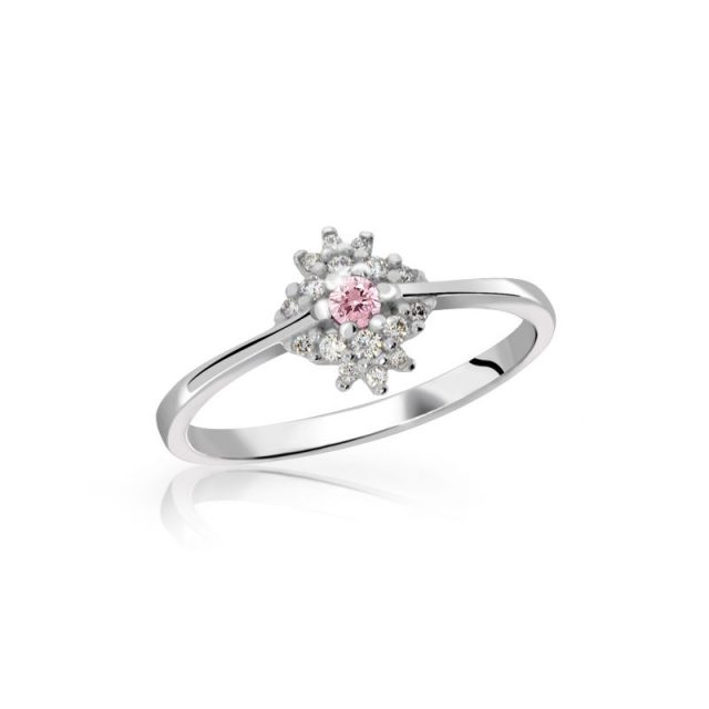 Zásnubní prsten z bílého zlata s růžovým safírem a diamanty, DF 3055