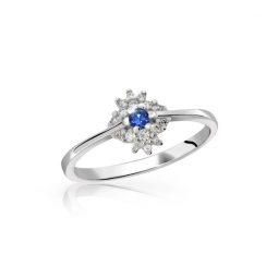 Zásnubní  prsten z bílého zlata se safírem a diamanty, Danfil DF 3055