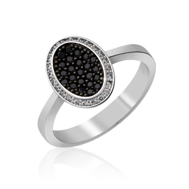 Zásnubní prsten z bílého zlata s černými diamanty Danfil DF 3203B