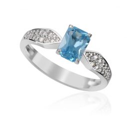 Zlatý dámský prsten DF 34 z bílého zlata, topaz swiss blue s diamanty