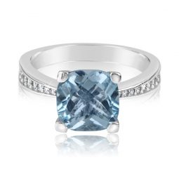 Zlatý dámský prsten DF 37 z bílého zlata, topaz swiss blue s diamanty
