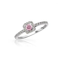 Zásnubní prsten z bílého zlata s růžovým safírem a diamanty, Danfil DF 2800