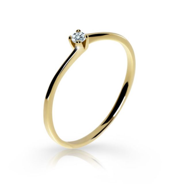 Zlatý zásnubní prsten DF 2943, žluté zlato, s briliantem