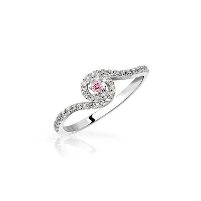 Zásnubní prsten z bílého zlata s růžovým safírem a diamanty, Danfil DF 3052