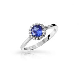 Zásnubní prsten z bílého zlata s modrým safírem a brilianty, Danfil DF 3647B