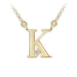 Zlatý dámský náhrdelník DF 46, písmenko K, žluté zlato, s řetízkem a briliantem