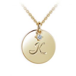 Zlatý přívěsek placička DF P120 písmeno K, žluté zlato, s briliantem
