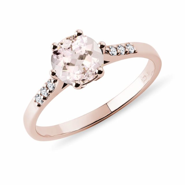 Zásnubní prsten růžové zlato s morganitem a diamanty KLENOTA