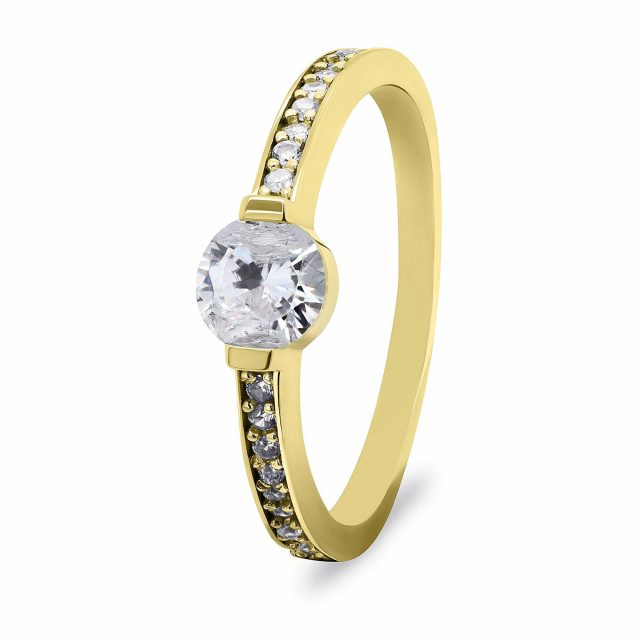 Brilio Silver Půvabný pozlacený prsten se zirkony RI024Y 