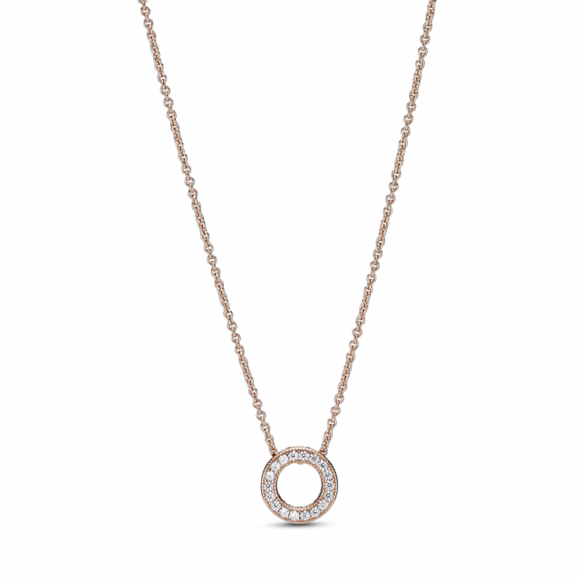 PANDORA náhrdelník Pavé kroužek z loga Pandora 387436C01