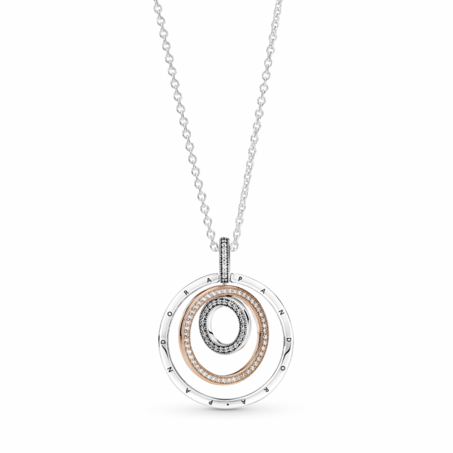 PANDORA Dvoubarevný kruhový přívěsek a náhrdelník 389483C01
