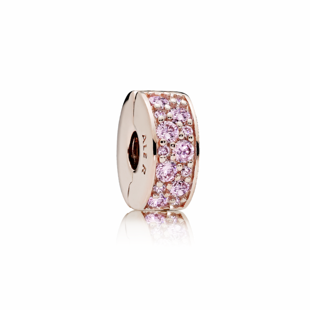 PANDORA klip se silikonem pozlacený 14-karátovým růžovým zlatem Zářivá růžová elegance 781817PCZ