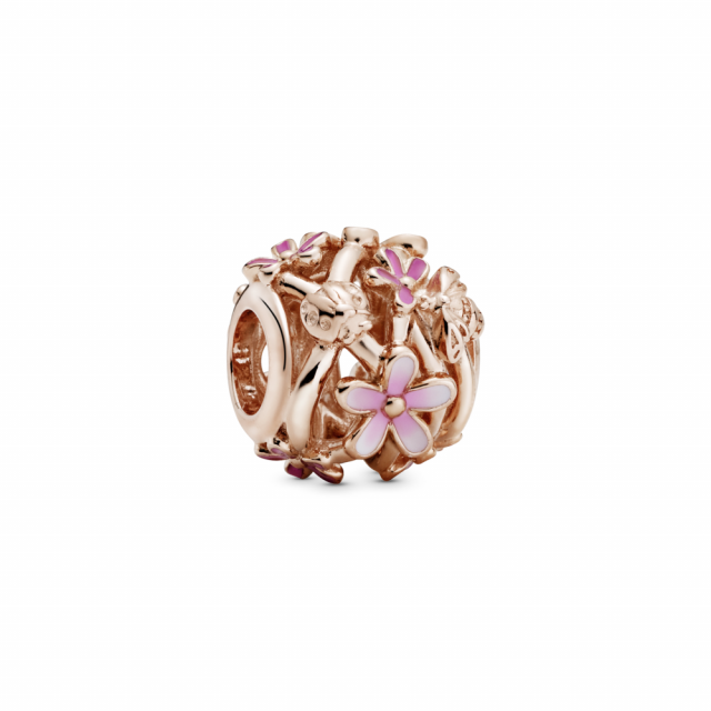PANDORA přívěsek pozlacený 14-karátovým růžovým zlatem Růžové sedmikrásky a děrování 788772C01