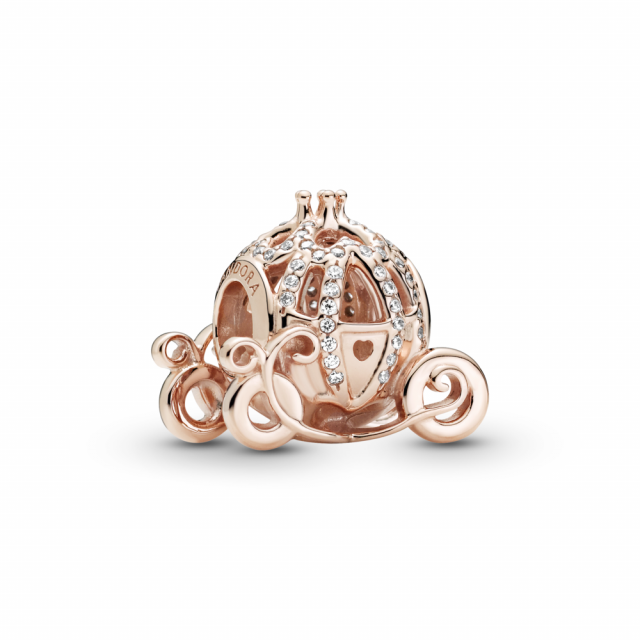 PANDORA Disney přívěsek pozlacený 14-karátovým růžovým zlatem Popelčin třpytivý kočár 789189C01