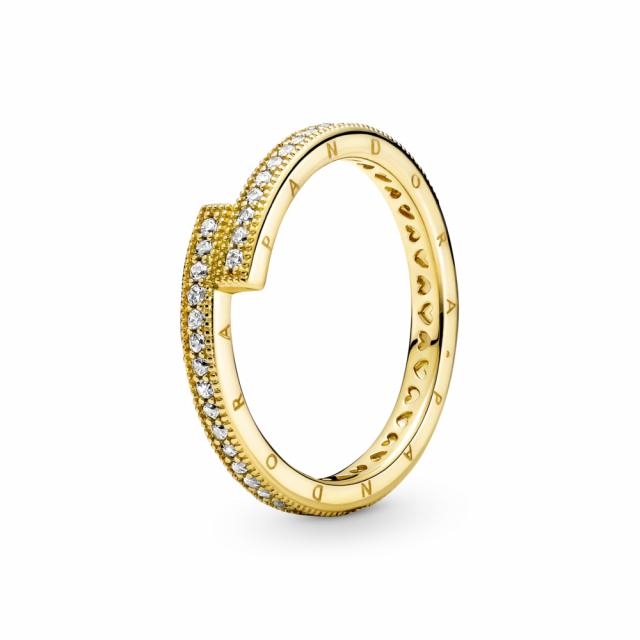 PANDORA prsten pozlacený 14-karátovým zlatem Třpytivá linie s přesahem 169491C01
