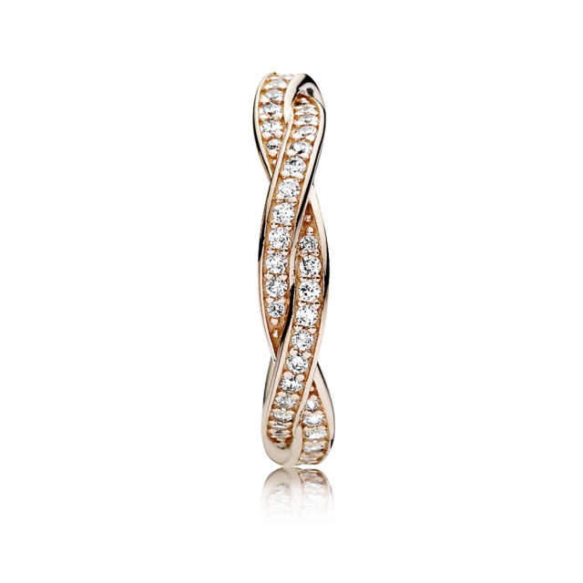 PANDORA prsten pozlacený 14-karátovým růžovým zlatem Osudový tanec 180892CZ