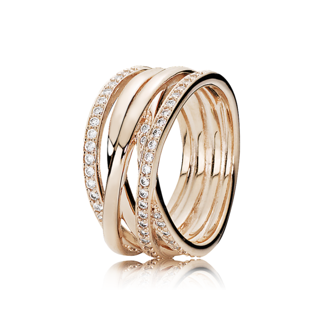 PANDORA prsten pozlacený 14-karátovým růžovým zlatem Propletený 180919CZ