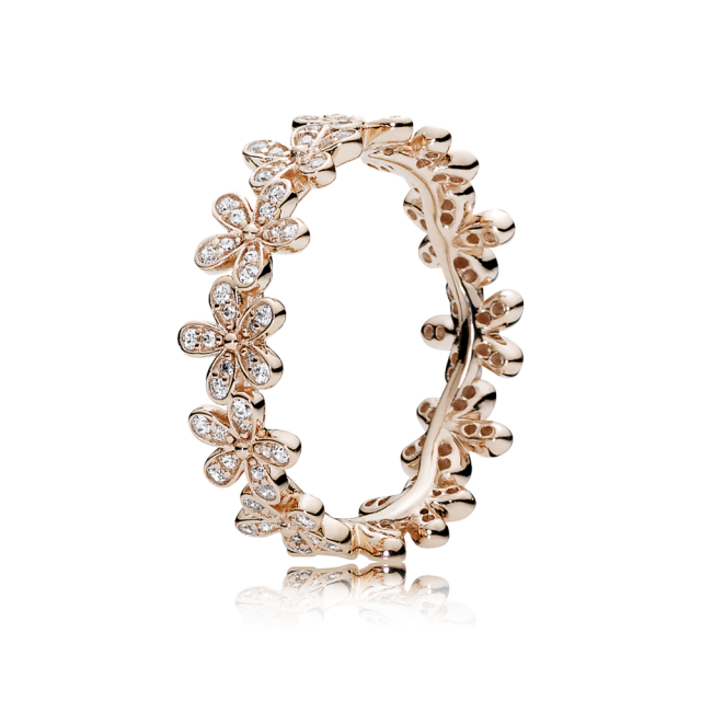 PANDORA prsten pozlacený 14-karátovým růžovým zlatem Proužek třpytivých sedmikrásek 180934CZ