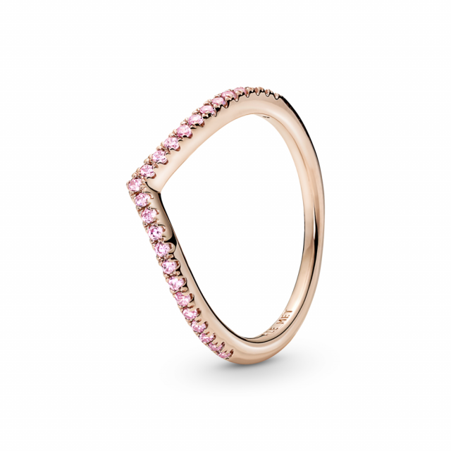PANDORA prsten pozlacený 14-karátovým růžovým zlatem Růžové třpytivé přání 186316C02