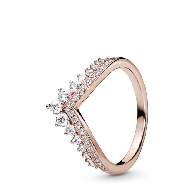 PANDORA prsten pozlacený 14-karátovým růžovým zlatem Princeznovský diadém 187736CZ