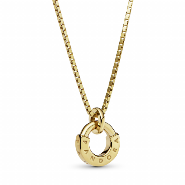 PANDORA krátký zlatý náhrdelník Signature s I-D 352229C00