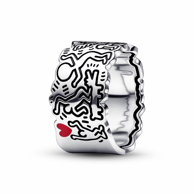 Keith Haring x Pandora široký prsten Srdce, umění, linky a lidé 192222C01
