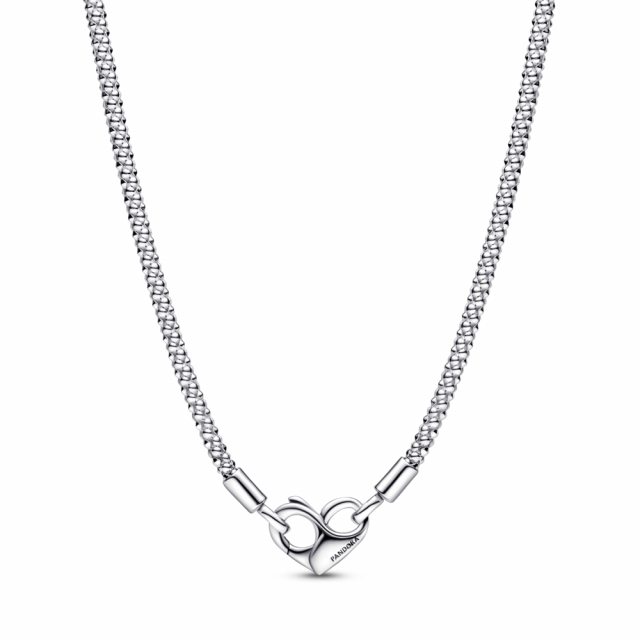 Studded chain sterling silver necklace with heart clasp 392451C00