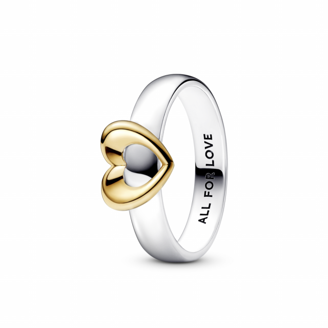 PANDORA prsten Zářivé dvoubarevné posuvné srdce 162504C00