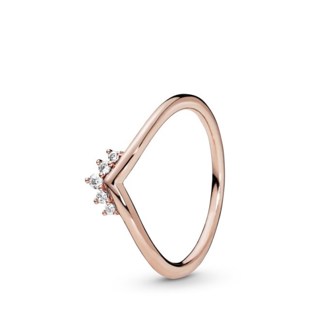 PANDORA prsten pozlacený 14-karátovým růžovým zlatem Diadém ve tvaru kosti přání 188282CZ