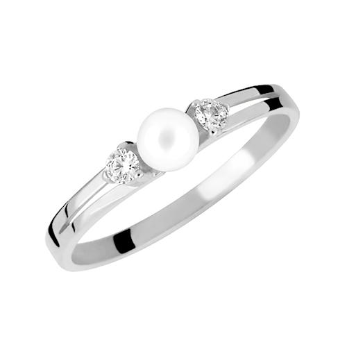 Brilio Něžný prsten z bílého zlata s krystaly a pravou perlou 225 001 00241 07