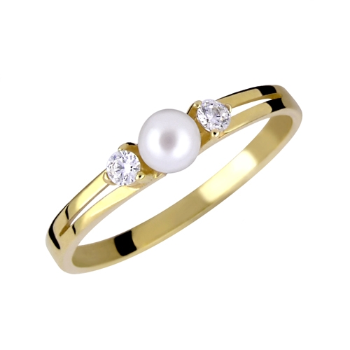 Brilio Něžný prsten ze žlutého zlata s krystaly a pravou perlou 225 001 00241 00