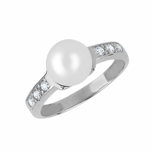 Brilio Půvabný prsten z bílého zlata s krystaly a pravou perlou 225 001 00237 07