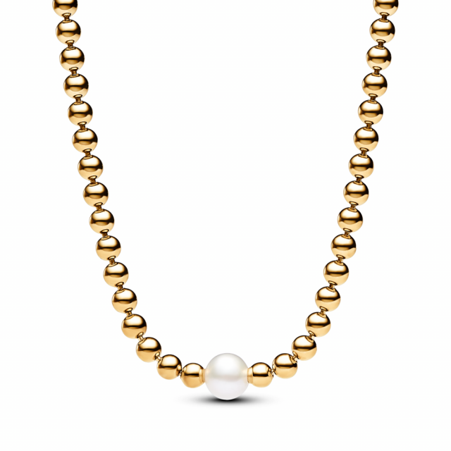 PANDORA krátký náhrdelník pozlacený Perla a kuličky 363176C01