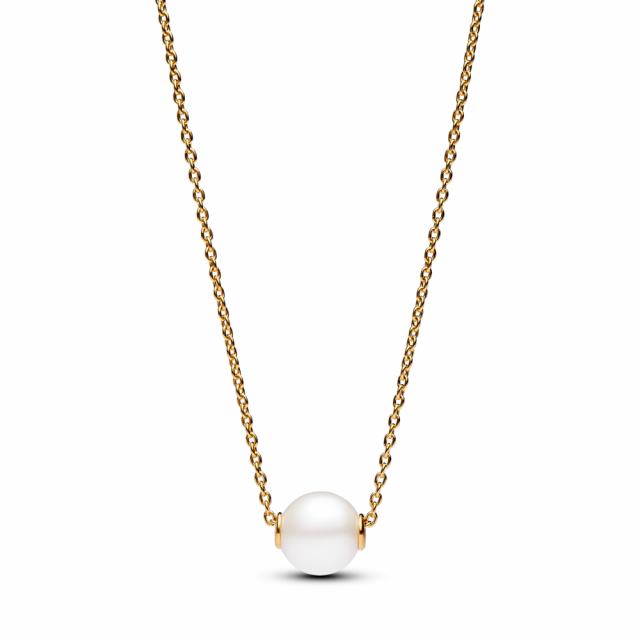 PANDORA Krátký náhrdelník pozlacený s jednou upravenou sladkovodnou kultivovanou perlou 363167C01