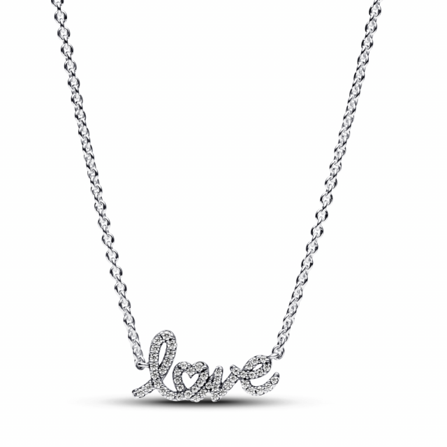 PANDORA náhrdelník Třpytivé ručně psané slovo Love 393076C01