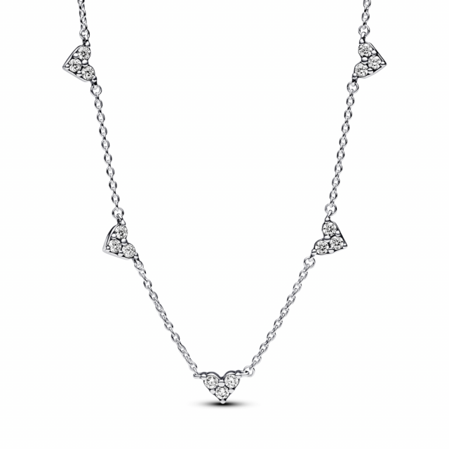 PANDORA řetízkový náhrdelník s pevnými přívěsky Srdce se třemi kameny 393160C01