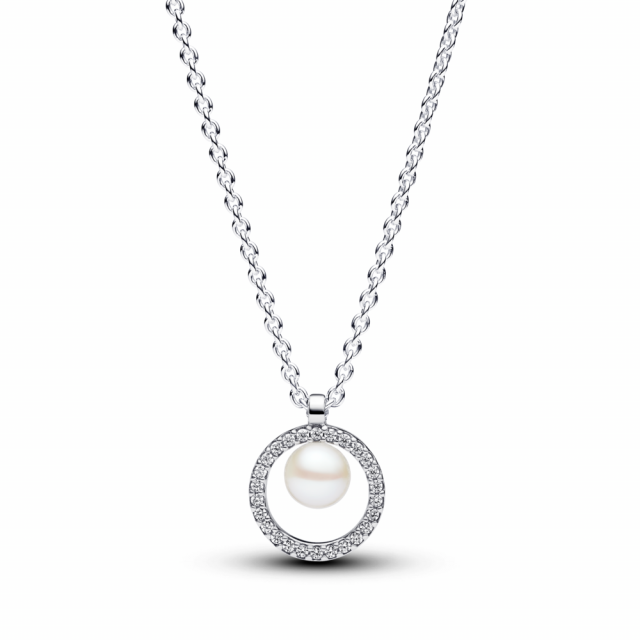 PANDORA krátký náhrdelník s přívěskem Upravená sladkovodní kultivovaná perla 393165C01