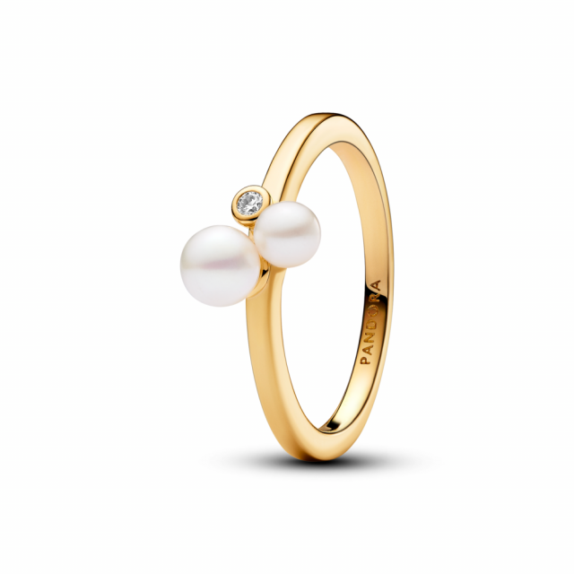 PANDORA dvojitý pozlacený prsten s upravenou sladkovodní kultivovanou perlou 163156C01