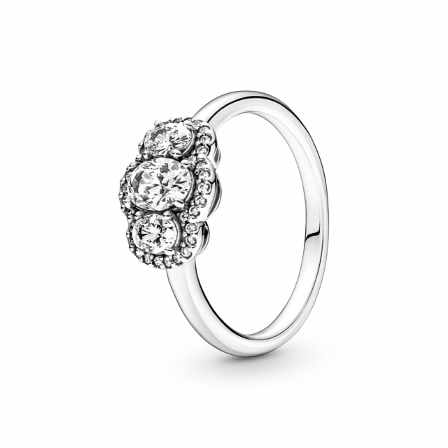PANDORA stříbrný prsten Tři kameny ve vintage stylu 190049C01