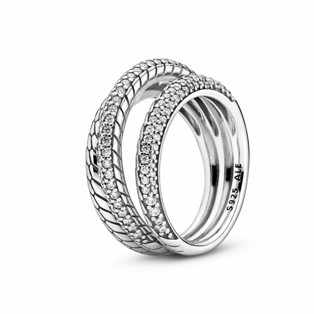 PANDORA prsten Trojitý prsten hadovitý řetízkový a pavé vzor 199083C01