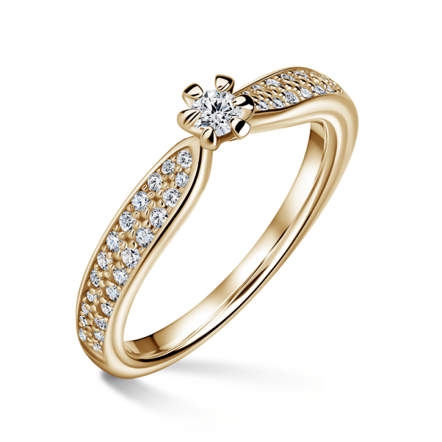 Florence Side Stones | Zásnubní prsten se středovým kamenem 0.085ct, žluté zlato, s diamanty