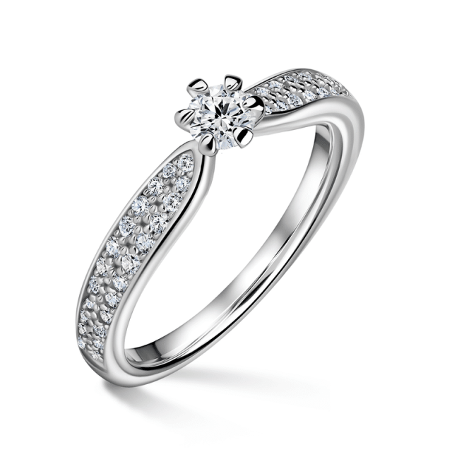 Florence Side Stones | Zásnubní prsten se středovým kamenem 0.180ct, bílé zlato, s diamanty