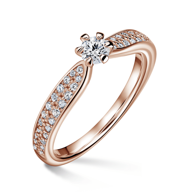 Florence Side Stones | Zásnubní prsten se středovým kamenem 0.180ct, růžové zlato, s diamanty